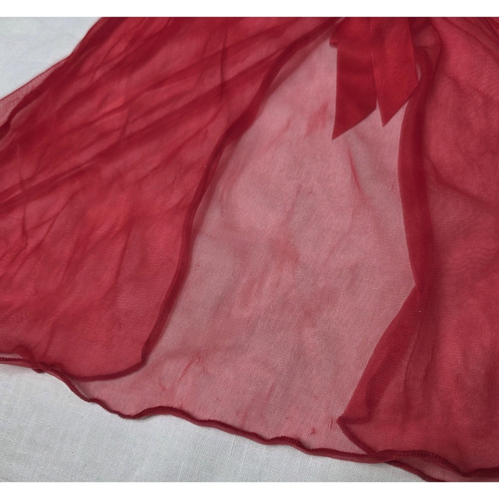 Vtg Dreamgirl Lingerie Babydoll Gown Queen O/S Red Sheer Mesh Bow Strappy Plus - Picture 3 of 11